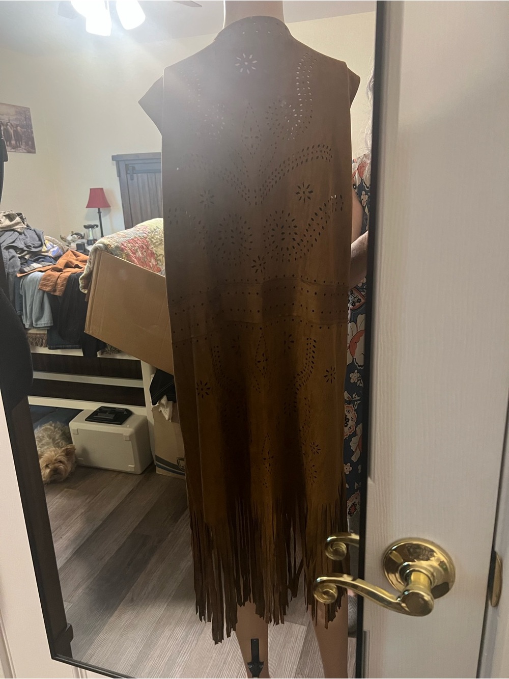 Source Unknown Brown Suede Fringe Tunic